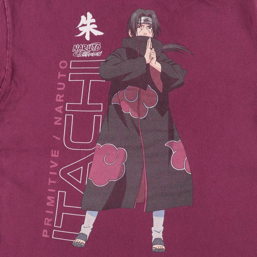 2000'S Primitive Naruto Uchiha Itachi Anime Character Print T-Shirt, Men's Size Medium cotton Red type red-purple Vintage Second Hand