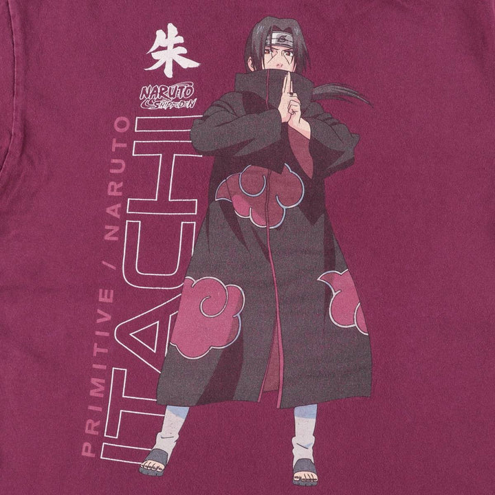 2000'S Primitive Naruto Uchiha Itachi Anime Character Print T-Shirt, Men's Size Medium cotton Red type red-purple Vintage Second Hand