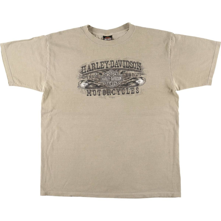 00'S Harley-Davidson Eagle Pattern Motorcycle Bike T-shirt Made in USA Men's XL cotton Khaki type beige Vintage Second Hand