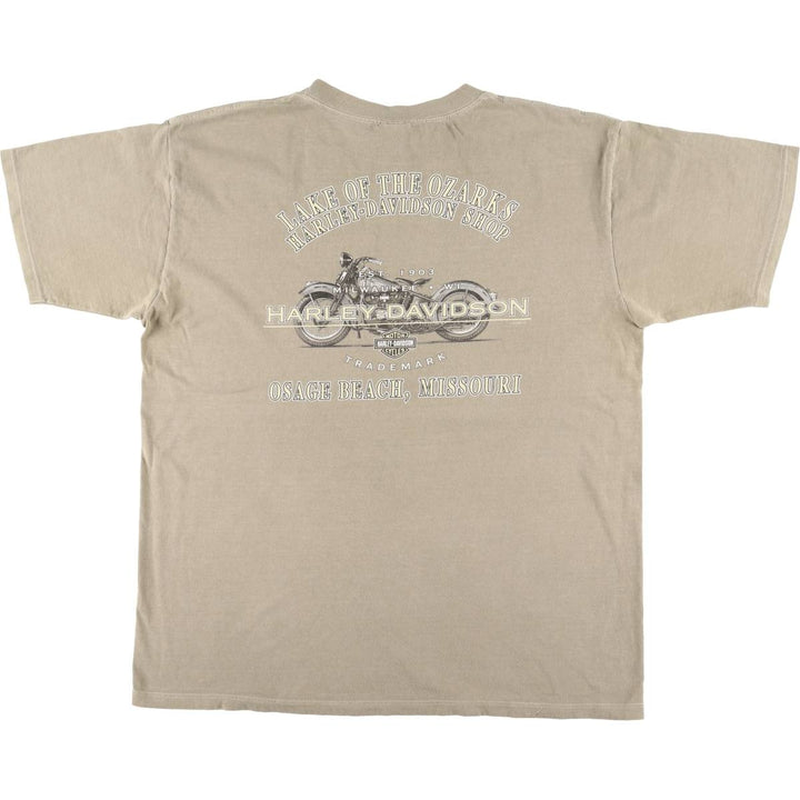 00'S Harley-Davidson Eagle Pattern Motorcycle Bike T-shirt Made in USA Men's XL cotton Khaki type beige Vintage Second Hand