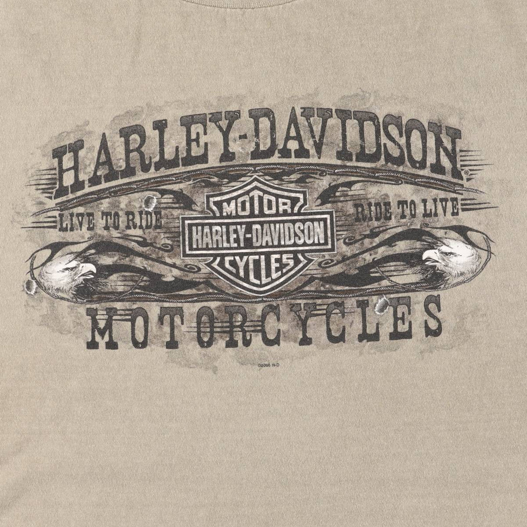 00'S Harley-Davidson Eagle Pattern Motorcycle Bike T-shirt Made in USA Men's XL cotton Khaki type beige Vintage Second Hand