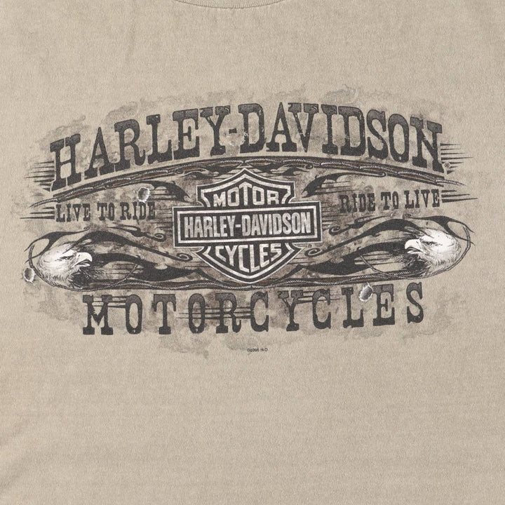 00'S Harley-Davidson Eagle Pattern Motorcycle Bike T-shirt Made in USA Men's XL cotton Khaki type beige Vintage Second Hand