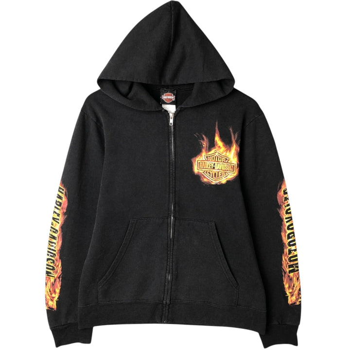 Harley-Davidson Fire Pattern Full-Zip Sweatshirt, Men's Size Small cotton black type Vintage Second Hand