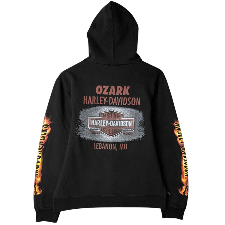 Harley-Davidson Fire Pattern Full-Zip Sweatshirt, Men's Size Small cotton black type Vintage Second Hand