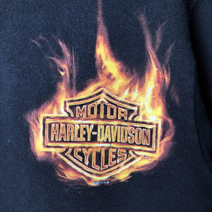 Harley-Davidson Fire Pattern Full-Zip Sweatshirt, Men's Size Small cotton black type Vintage Second Hand