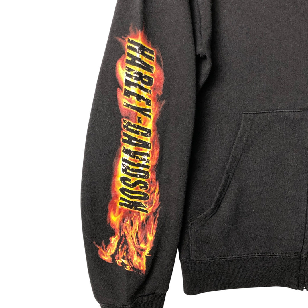 Harley-Davidson Fire Pattern Full-Zip Sweatshirt, Men's Size Small cotton black type Vintage Second Hand