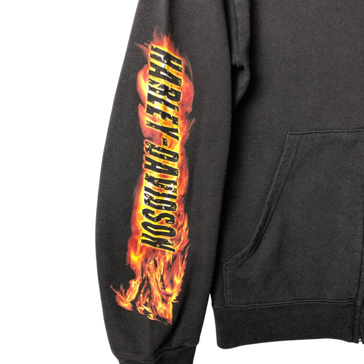Harley-Davidson Fire Pattern Full-Zip Sweatshirt, Men's Size Small cotton black type Vintage Second Hand