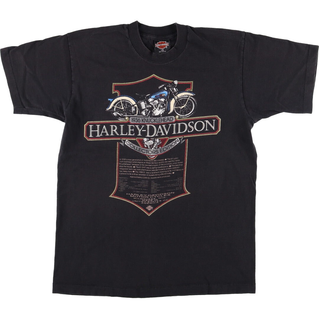Harley-Davidson Motorcycle Bike T-shirt Made in USA Men's L size cotton black type Vintage Second Hand