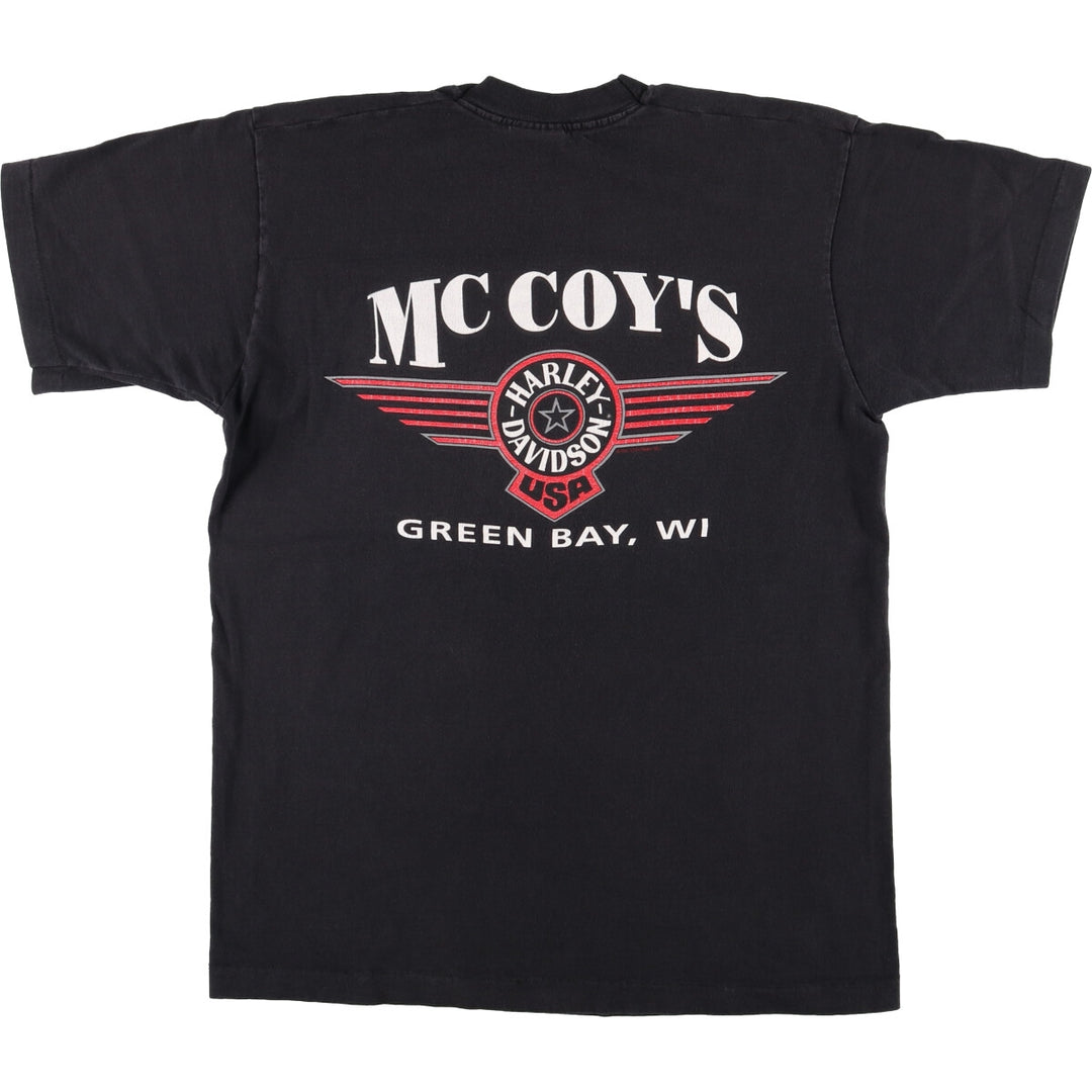 Harley-Davidson Motorcycle Bike T-shirt Made in USA Men's L size cotton black type Vintage Second Hand