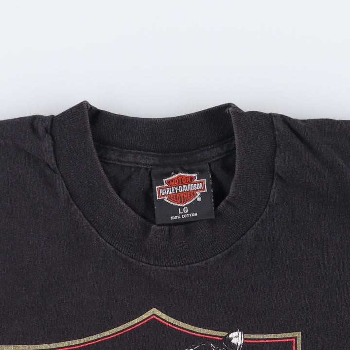Harley-Davidson Motorcycle Bike T-shirt Made in USA Men's L size cotton black type Vintage Second Hand