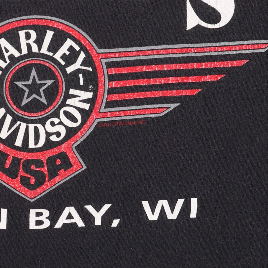 Harley-Davidson Motorcycle Bike T-shirt Made in USA Men's L size cotton black type Vintage Second Hand