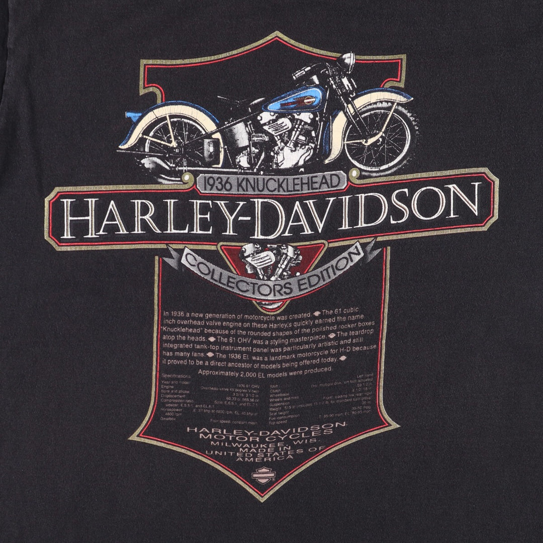 Harley-Davidson Motorcycle Bike T-shirt Made in USA Men's L size cotton black type Vintage Second Hand
