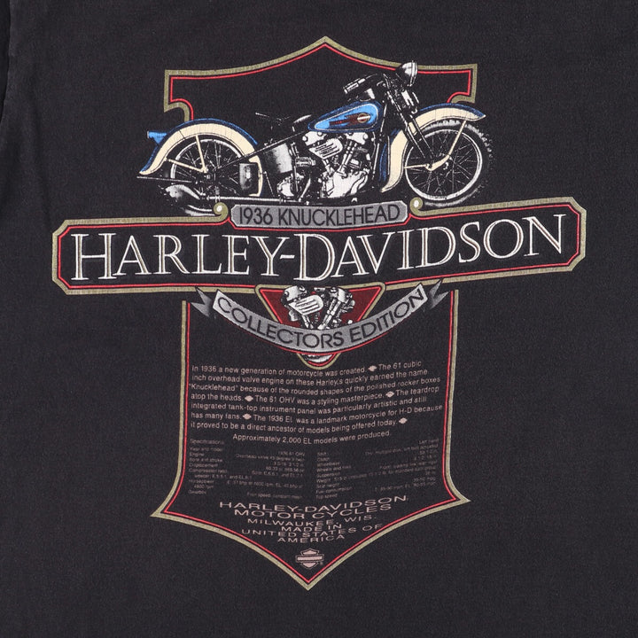 Harley-Davidson Motorcycle Bike T-shirt Made in USA Men's L size cotton black type Vintage Second Hand