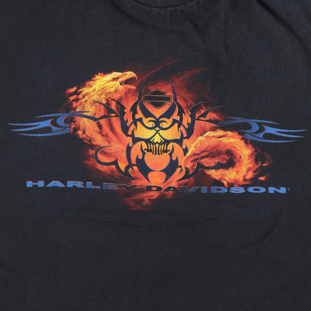 Harley-Davidson Eagle Pattern Motorcycle T-Shirt, Made in USA, Men's XL, Tribal cotton black type Vintage Second Hand