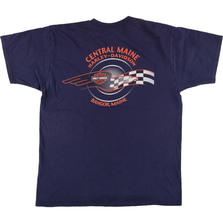00'S Harley-Davidson Eagle Pattern Motorcycle Bike T-shirt Men's L size cotton navy blue type Vintage Second Hand
