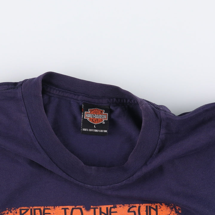 00'S Harley-Davidson Eagle Pattern Motorcycle Bike T-shirt Men's L size cotton navy blue type Vintage Second Hand
