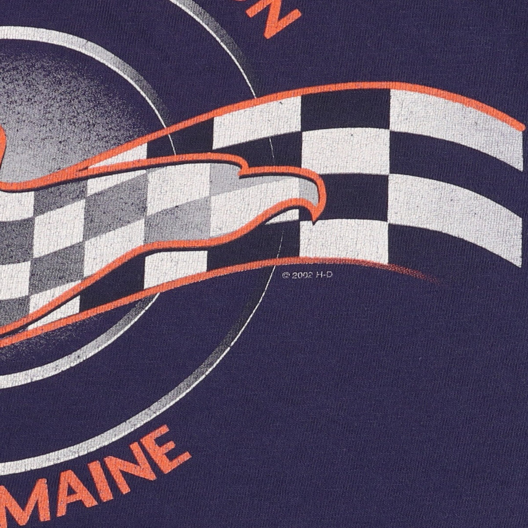 00'S Harley-Davidson Eagle Pattern Motorcycle Bike T-shirt Men's L size cotton navy blue type Vintage Second Hand