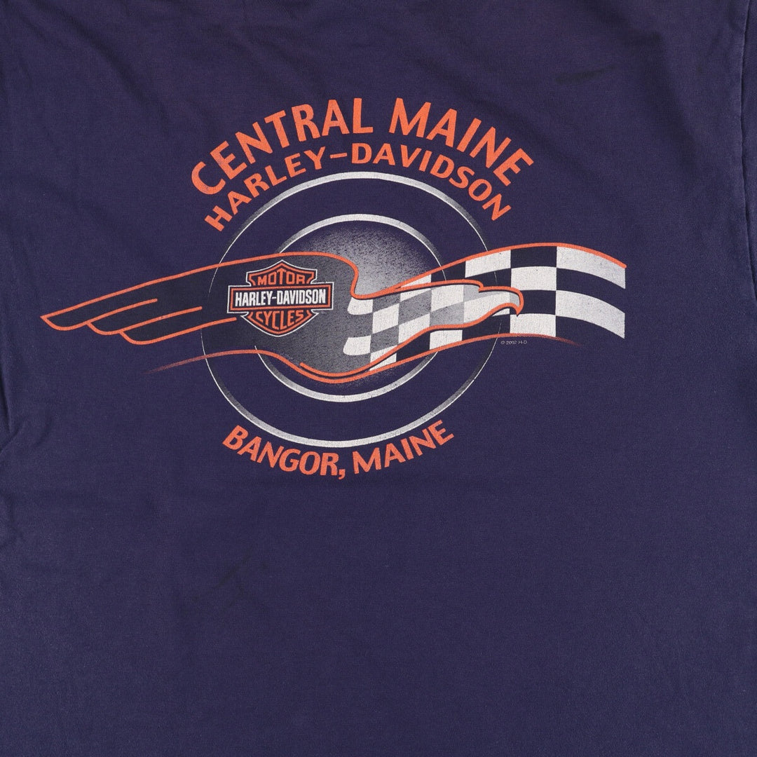 00'S Harley-Davidson Eagle Pattern Motorcycle Bike T-shirt Men's L size cotton navy blue type Vintage Second Hand