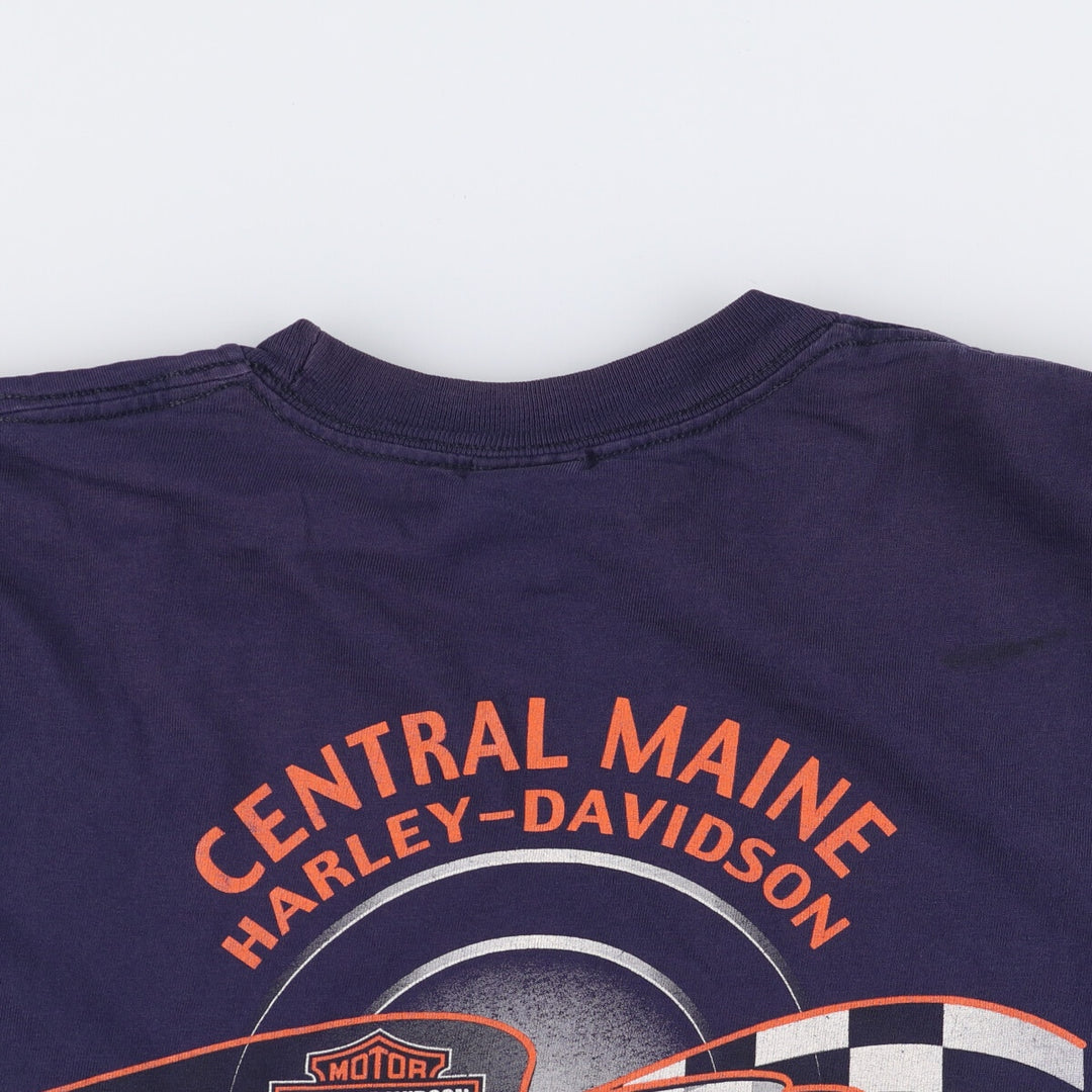 00'S Harley-Davidson Eagle Pattern Motorcycle Bike T-shirt Men's L size cotton navy blue type Vintage Second Hand