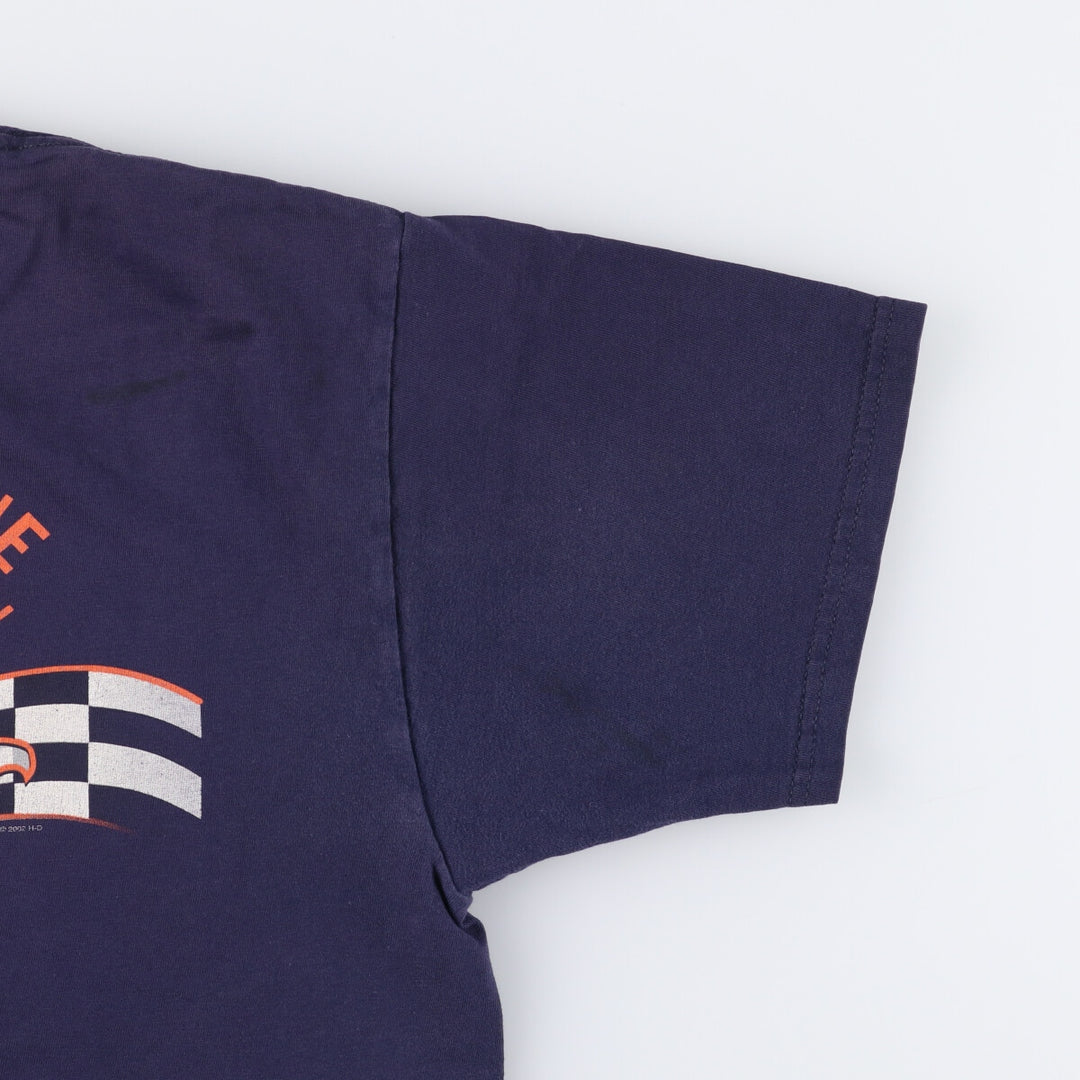 00'S Harley-Davidson Eagle Pattern Motorcycle Bike T-shirt Men's L size cotton navy blue type Vintage Second Hand