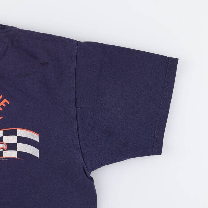 00'S Harley-Davidson Eagle Pattern Motorcycle Bike T-shirt Men's L size cotton navy blue type Vintage Second Hand