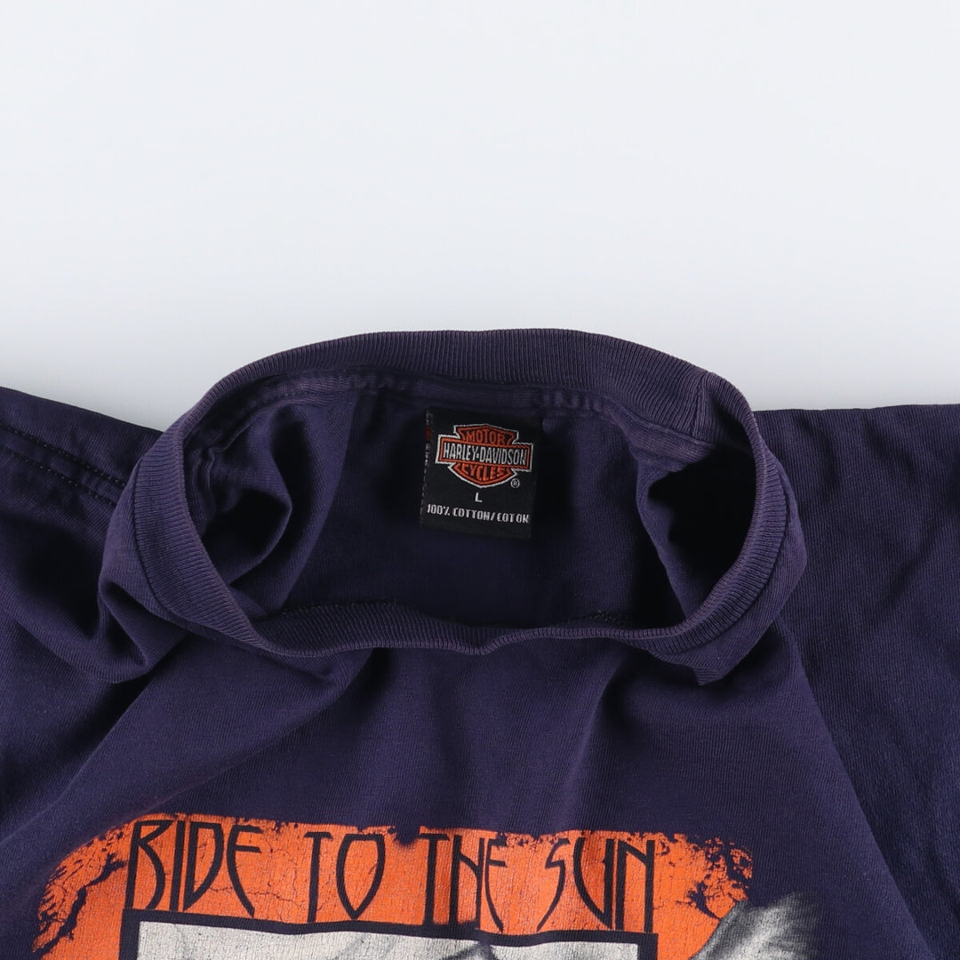 00'S Harley-Davidson Eagle Pattern Motorcycle Bike T-shirt Men's L size cotton navy blue type Vintage Second Hand