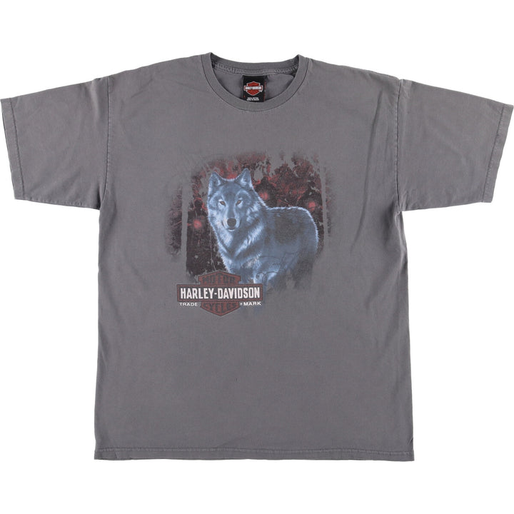 Harley-Davidson Wolf Pattern Motorcycle T-Shirt, Men's Size Large cotton Charcoal Vintage Second Hand