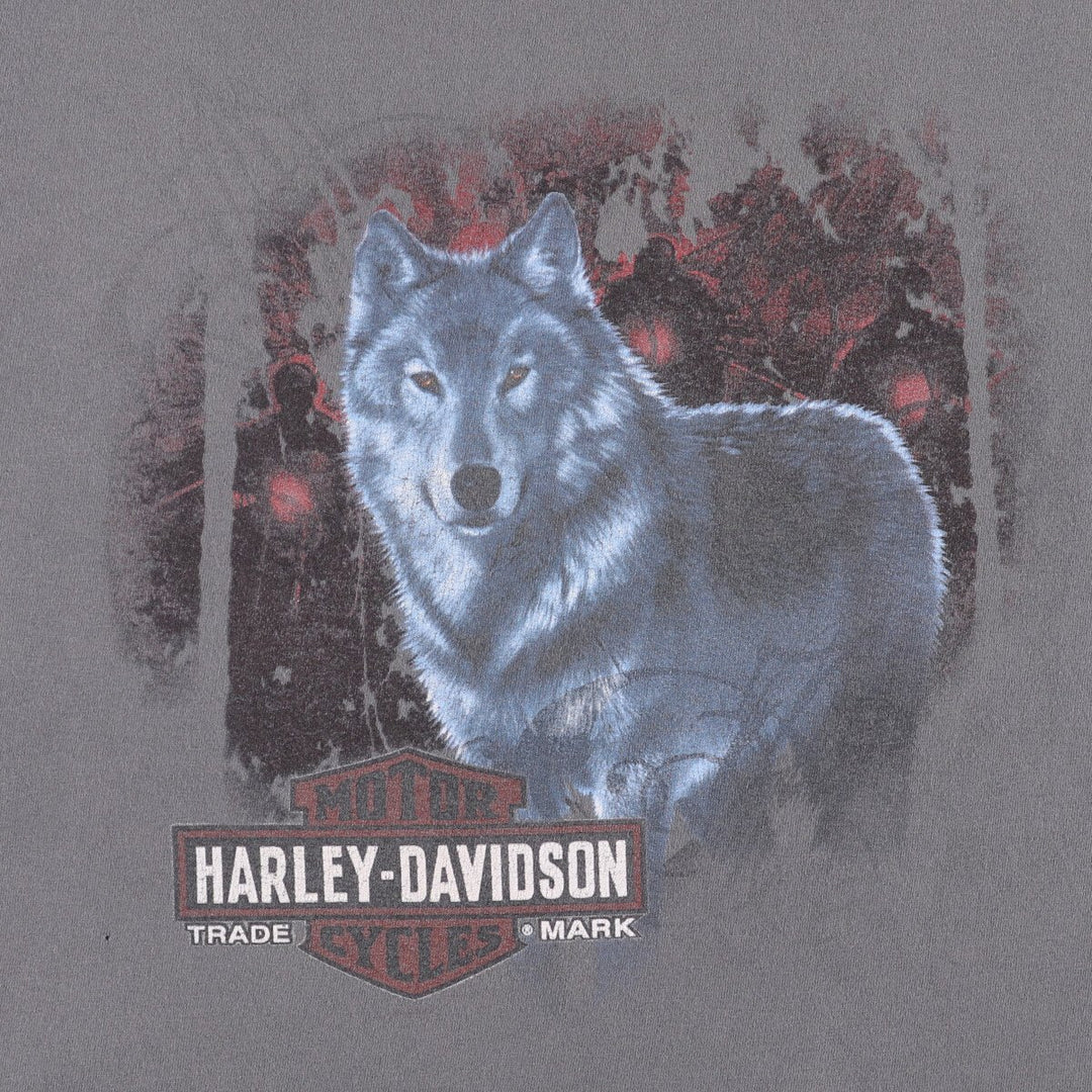 Harley-Davidson Wolf Pattern Motorcycle T-Shirt, Men's Size Large cotton Charcoal Vintage Second Hand