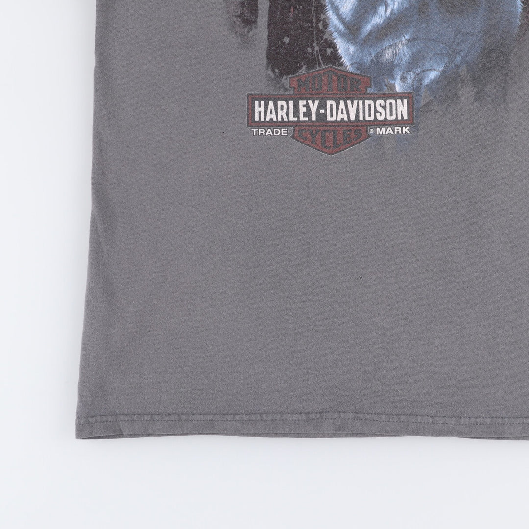 Harley-Davidson Wolf Pattern Motorcycle T-Shirt, Men's Size Large cotton Charcoal Vintage Second Hand