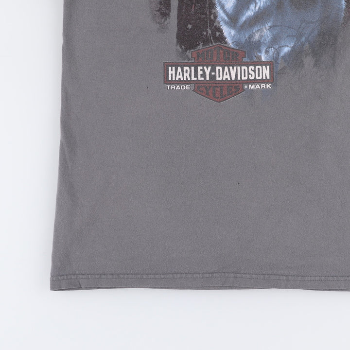 Harley-Davidson Wolf Pattern Motorcycle T-Shirt, Men's Size Large cotton Charcoal Vintage Second Hand