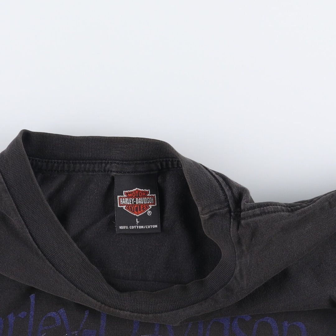 Harley-Davidson Wolf Pattern Eagle Pattern Motorcycle T-Shirt, Made in USA, Men's Size Large cotton black type Vintage Second Hand