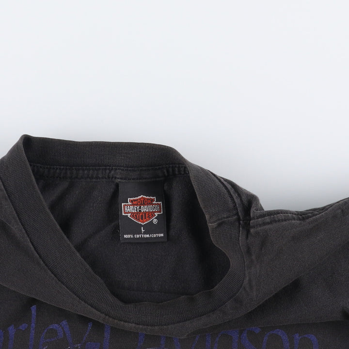 Harley-Davidson Wolf Pattern Eagle Pattern Motorcycle T-Shirt, Made in USA, Men's Size Large cotton black type Vintage Second Hand