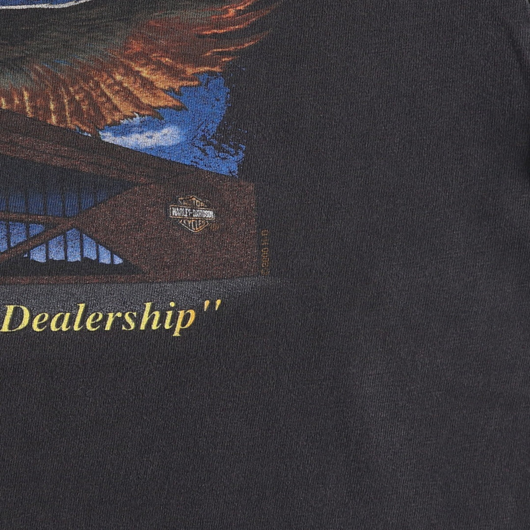 Harley-Davidson Wolf Pattern Eagle Pattern Motorcycle T-Shirt, Made in USA, Men's Size Large cotton black type Vintage Second Hand
