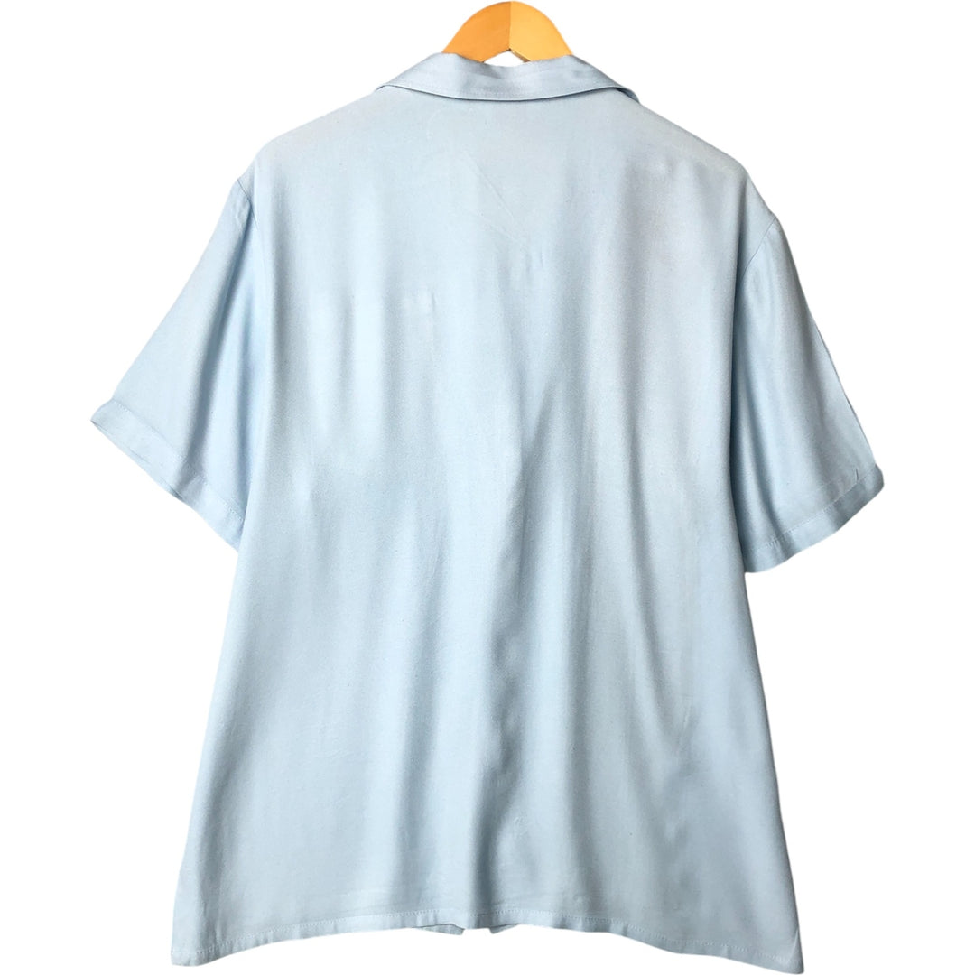 Da Vinci Two-Tone Acetate and Rayon Short Sleeve Open Collar Box Shirt, Made in USA, Men's Size L Rayon Blue type light blue Vintage Second Hand