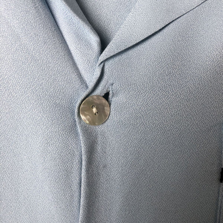 Da Vinci Two-Tone Acetate and Rayon Short Sleeve Open Collar Box Shirt, Made in USA, Men's Size L Rayon Blue type light blue Vintage Second Hand