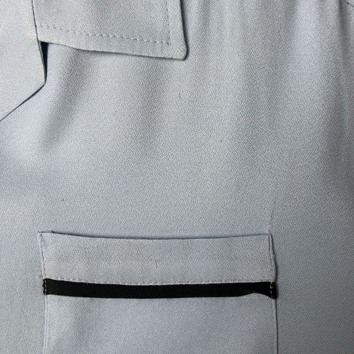 Da Vinci Two-Tone Acetate and Rayon Short Sleeve Open Collar Box Shirt, Made in USA, Men's Size L Rayon Blue type light blue Vintage Second Hand