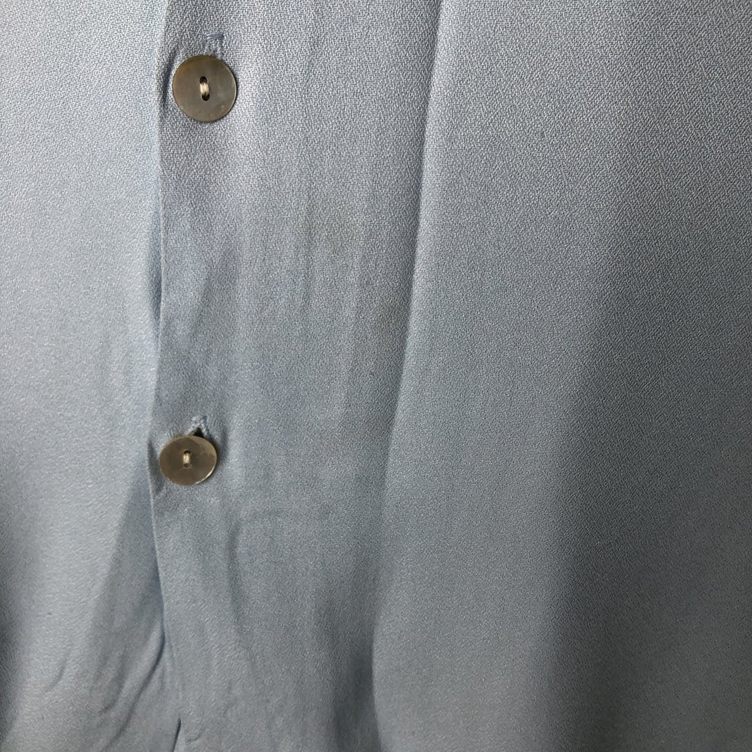 Da Vinci Two-Tone Acetate and Rayon Short Sleeve Open Collar Box Shirt, Made in USA, Men's Size L Rayon Blue type light blue Vintage Second Hand