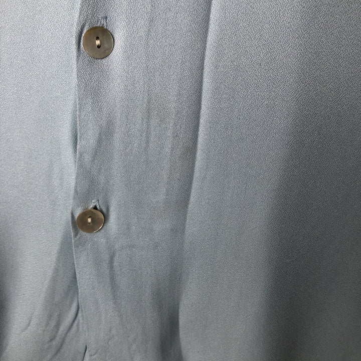 Da Vinci Two-Tone Acetate and Rayon Short Sleeve Open Collar Box Shirt, Made in USA, Men's Size L Rayon Blue type light blue Vintage Second Hand