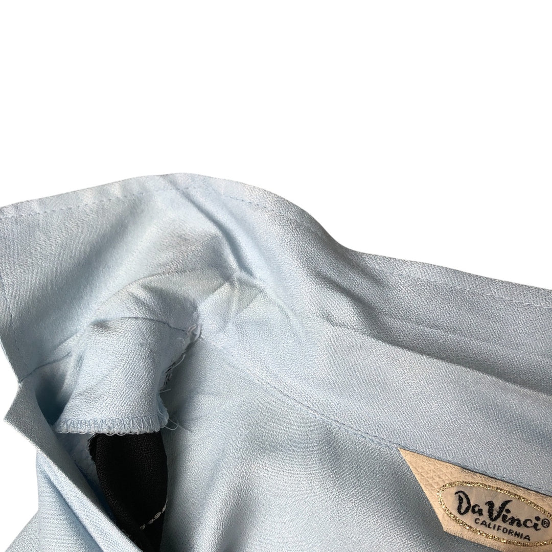 Da Vinci Two-Tone Acetate and Rayon Short Sleeve Open Collar Box Shirt, Made in USA, Men's Size L Rayon Blue type light blue Vintage Second Hand