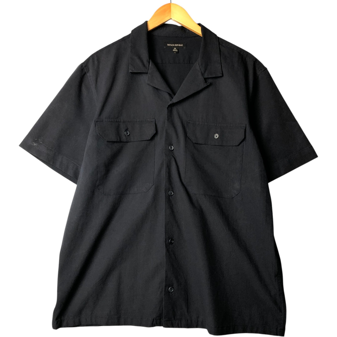 Banana Republic Ripstop Short Sleeve Open Collar Polyester Box Shirt, Men's XL polyester black type Vintage Second Hand