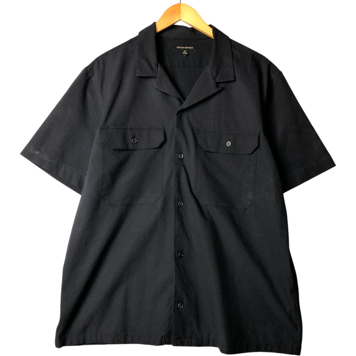 Banana Republic Ripstop Short Sleeve Open Collar Polyester Box Shirt, Men's XL polyester black type Vintage Second Hand