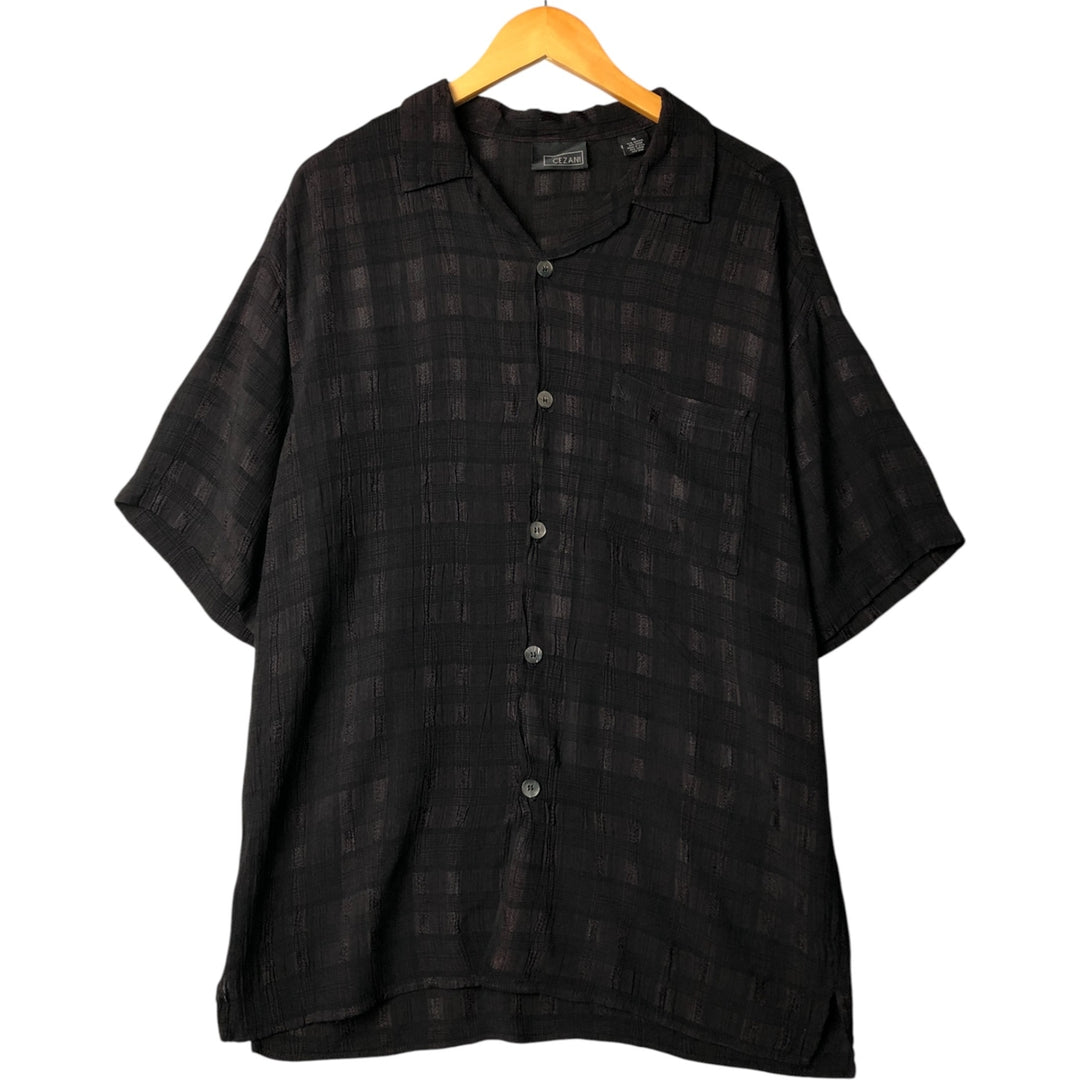 CEZANI Willow Crepe Open Collar Short Sleeve Rayon Shirt, Made in USA, Men's Size XL acetate black type Vintage Second Hand