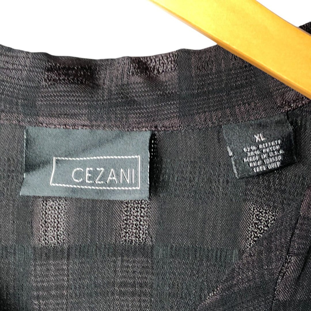 CEZANI Willow Crepe Open Collar Short Sleeve Rayon Shirt, Made in USA, Men's Size XL acetate black type Vintage Second Hand