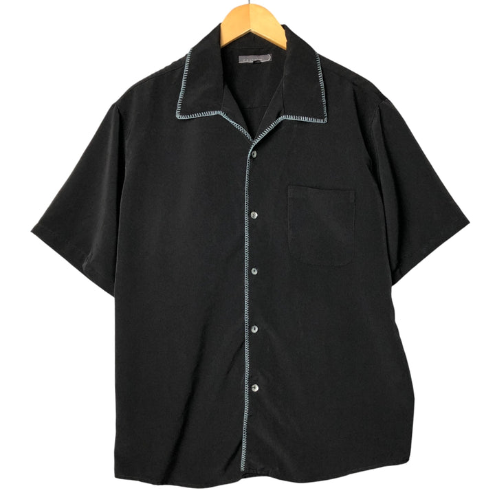 RECIALM Italian Collar Short Sleeve Polyester Box Shirt, Men's Size L polyester black type Vintage Second Hand