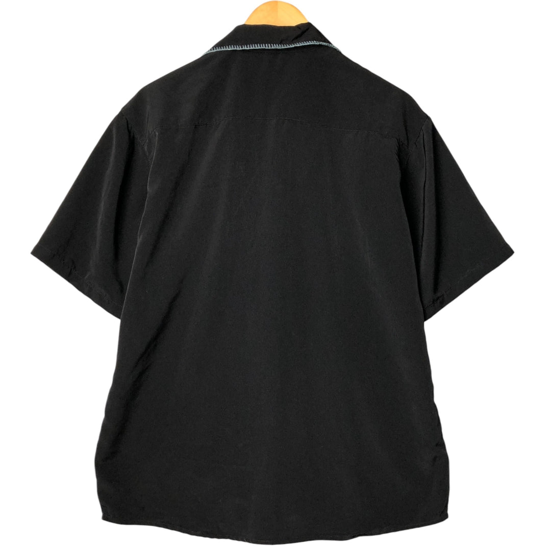 RECIALM Italian Collar Short Sleeve Polyester Box Shirt, Men's Size L polyester black type Vintage Second Hand