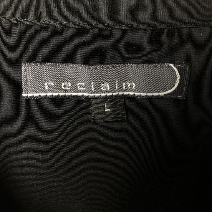 RECIALM Italian Collar Short Sleeve Polyester Box Shirt, Men's Size L polyester black type Vintage Second Hand