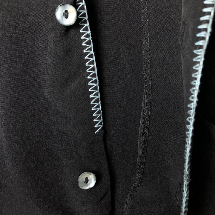 RECIALM Italian Collar Short Sleeve Polyester Box Shirt, Men's Size L polyester black type Vintage Second Hand