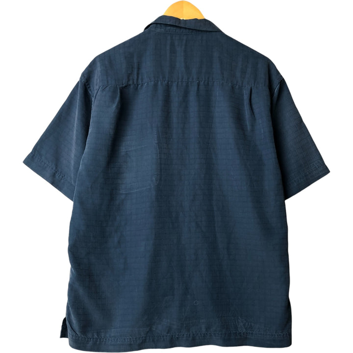 Haggar Check Pattern Short Sleeve Open Collar Polyester Box Shirt, Men's Size M polyester blue type Vintage Second Hand
