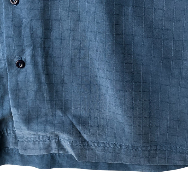 Haggar Check Pattern Short Sleeve Open Collar Polyester Box Shirt, Men's Size M polyester blue type Vintage Second Hand