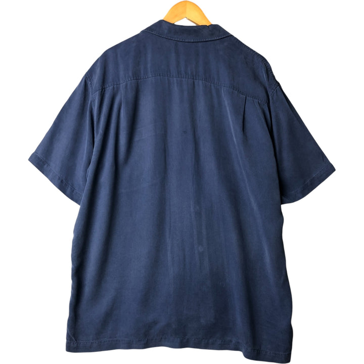 Orvis short-sleeved open-collar box shirt, men's size L Tencel navy blue type Vintage Second Hand